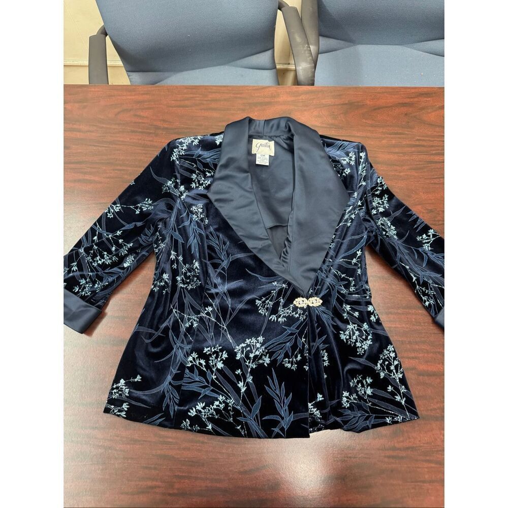 Guilia Navy Velvet Blazer Jacket with Glitter Details Size 12M